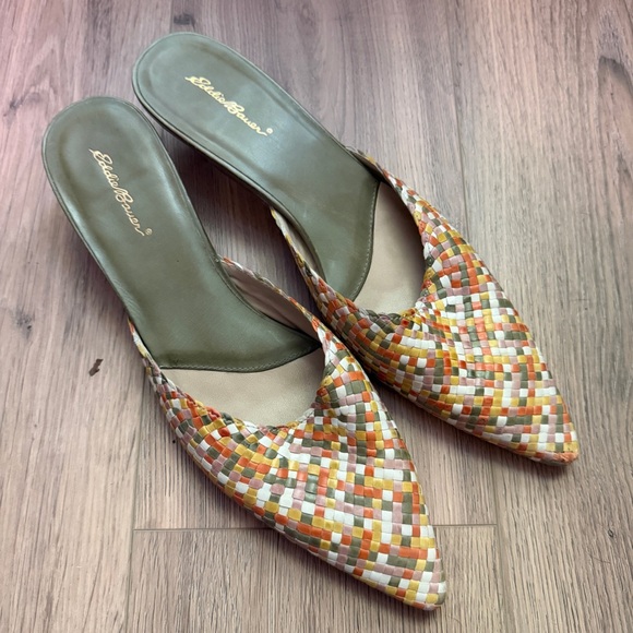 Shoes - vintage Eddie Bauer woven colorful kitten heels size 8.5 leather uppers